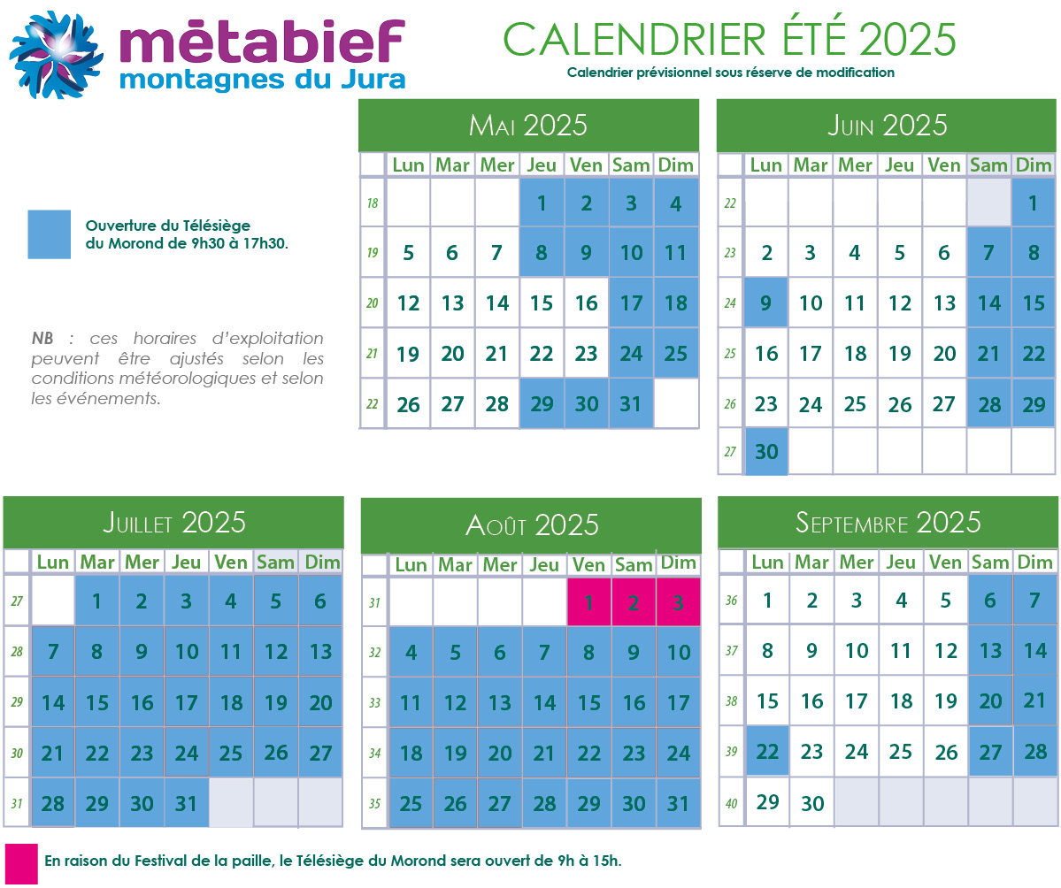Calendrier été 2025