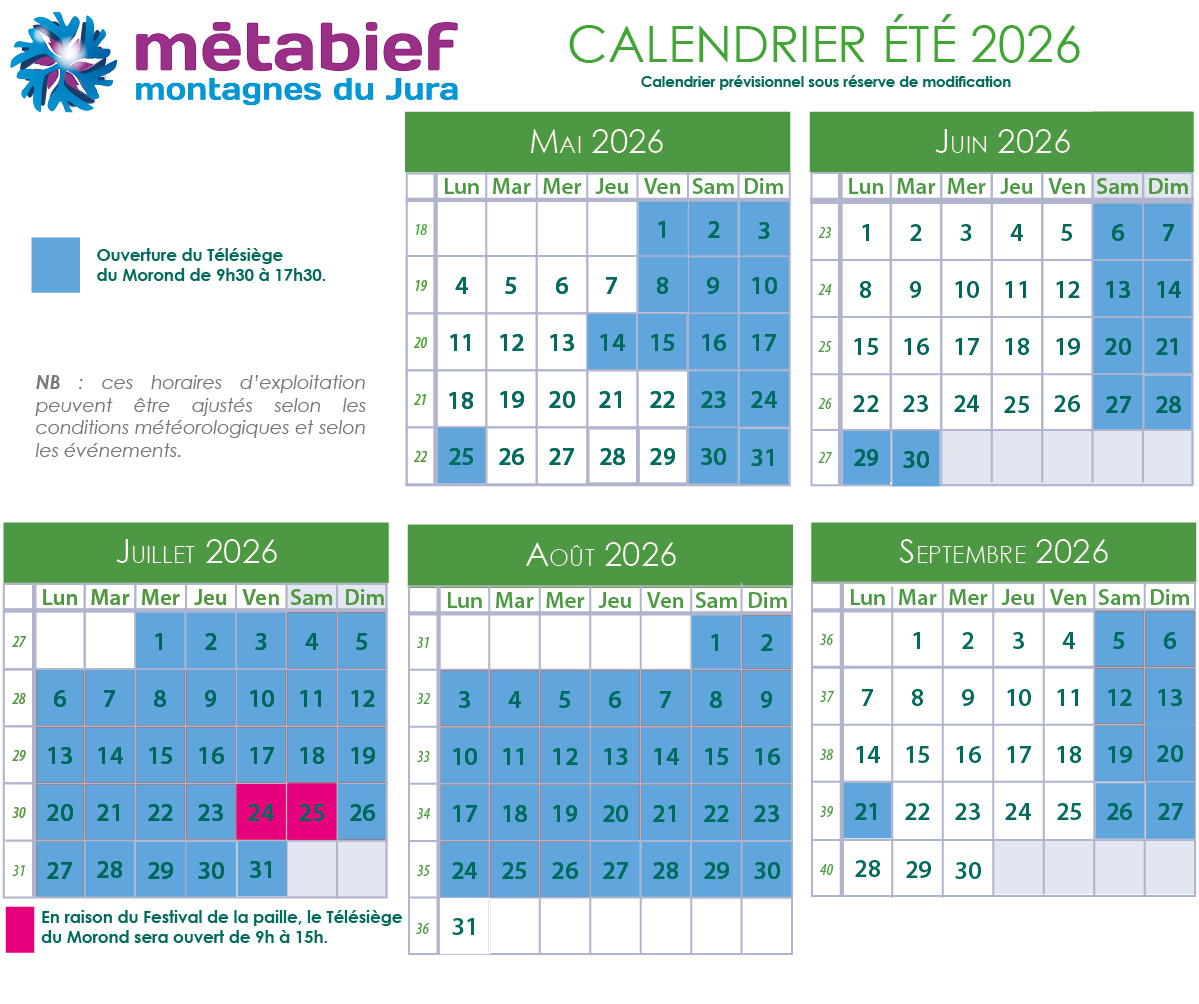 Calendrier été 2026